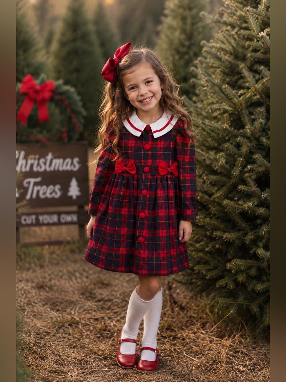 Rare Editions VTG Christmas Plaid Dress Velvet Peter Pan Collar Cottagecore Sz 6